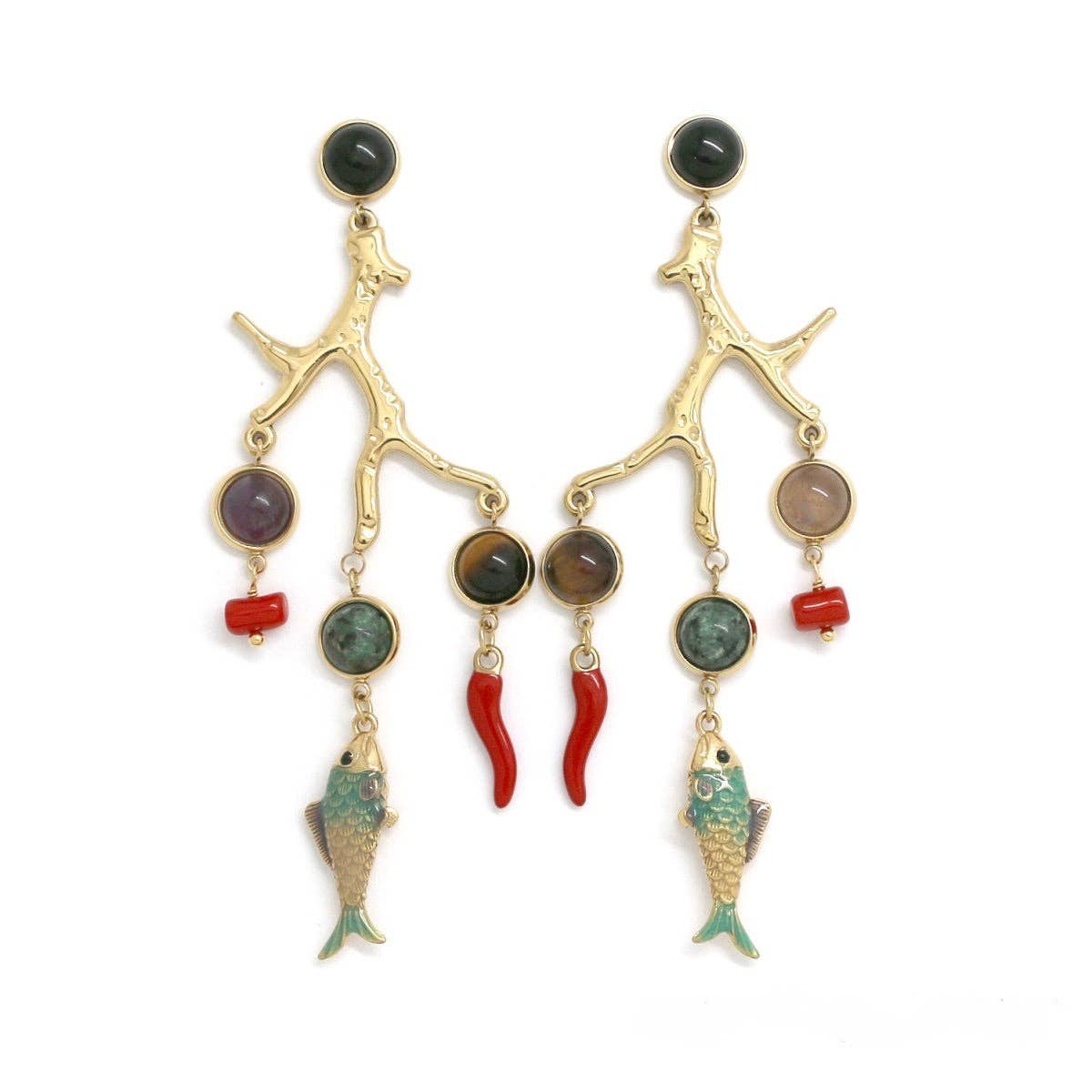 Museum Style Coral and Fish Earrings