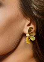 Small Gold Flower Earrings with Pearl