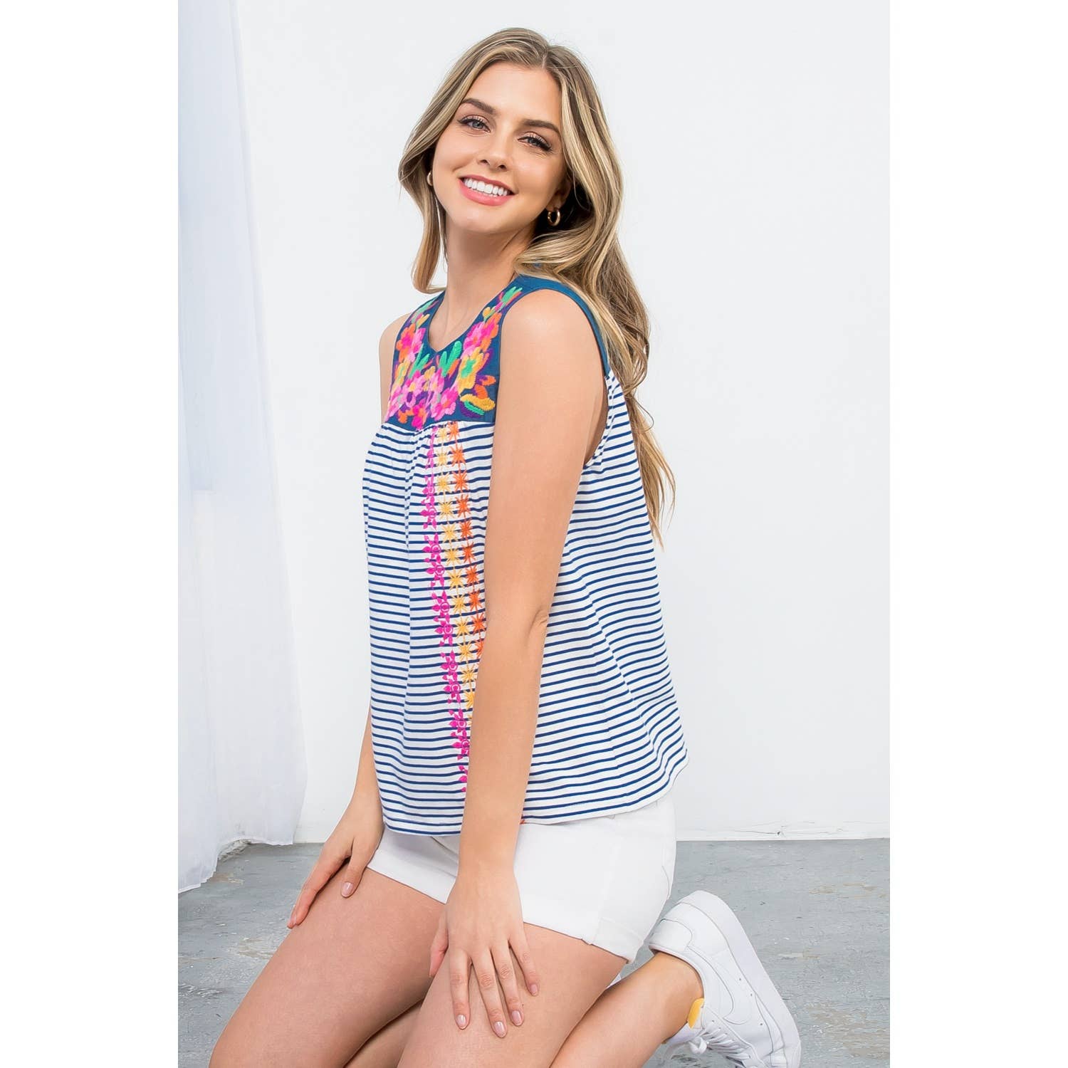 Colorful Striped Embroidered Top