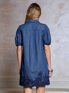 Denim Embroidered Shift Mini Dress