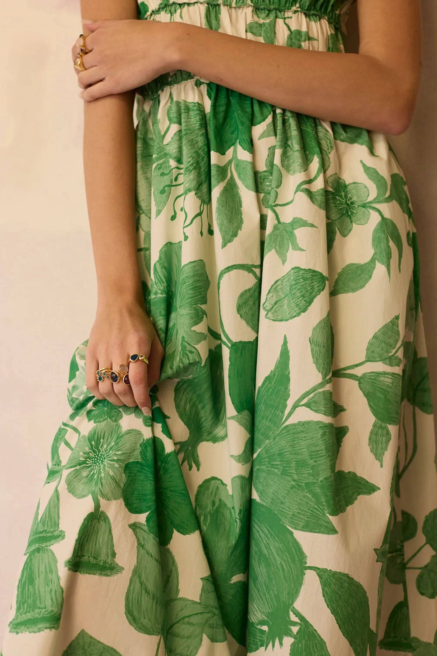 Hibiscus Smocked Maxi Dress - Fern