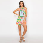 Coral Retro Tropical Print Top