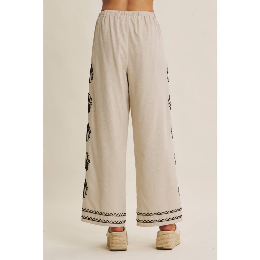 Seashell Embroidered Wide Leg Pants