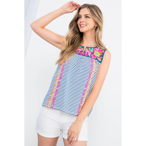 Colorful Striped Embroidered Top