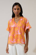 Jaidy Floral Bird Split Neck Top