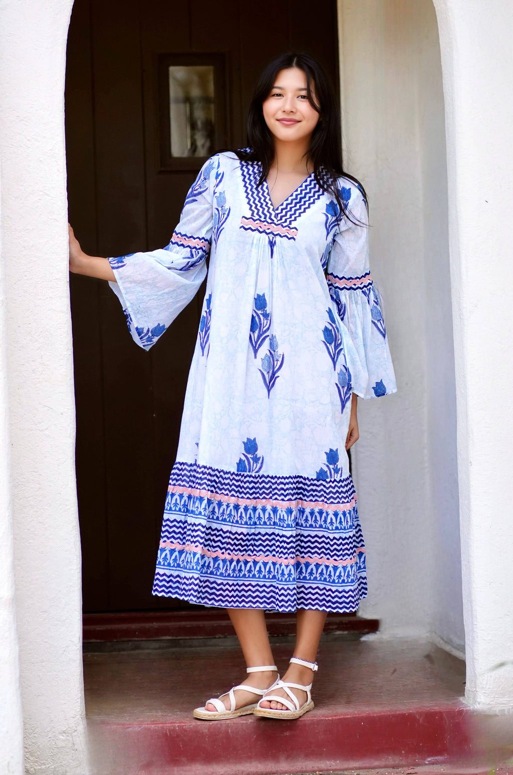 Hand-Block Printed Floral Dress