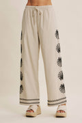 Seashell Embroidered Wide Leg Pants