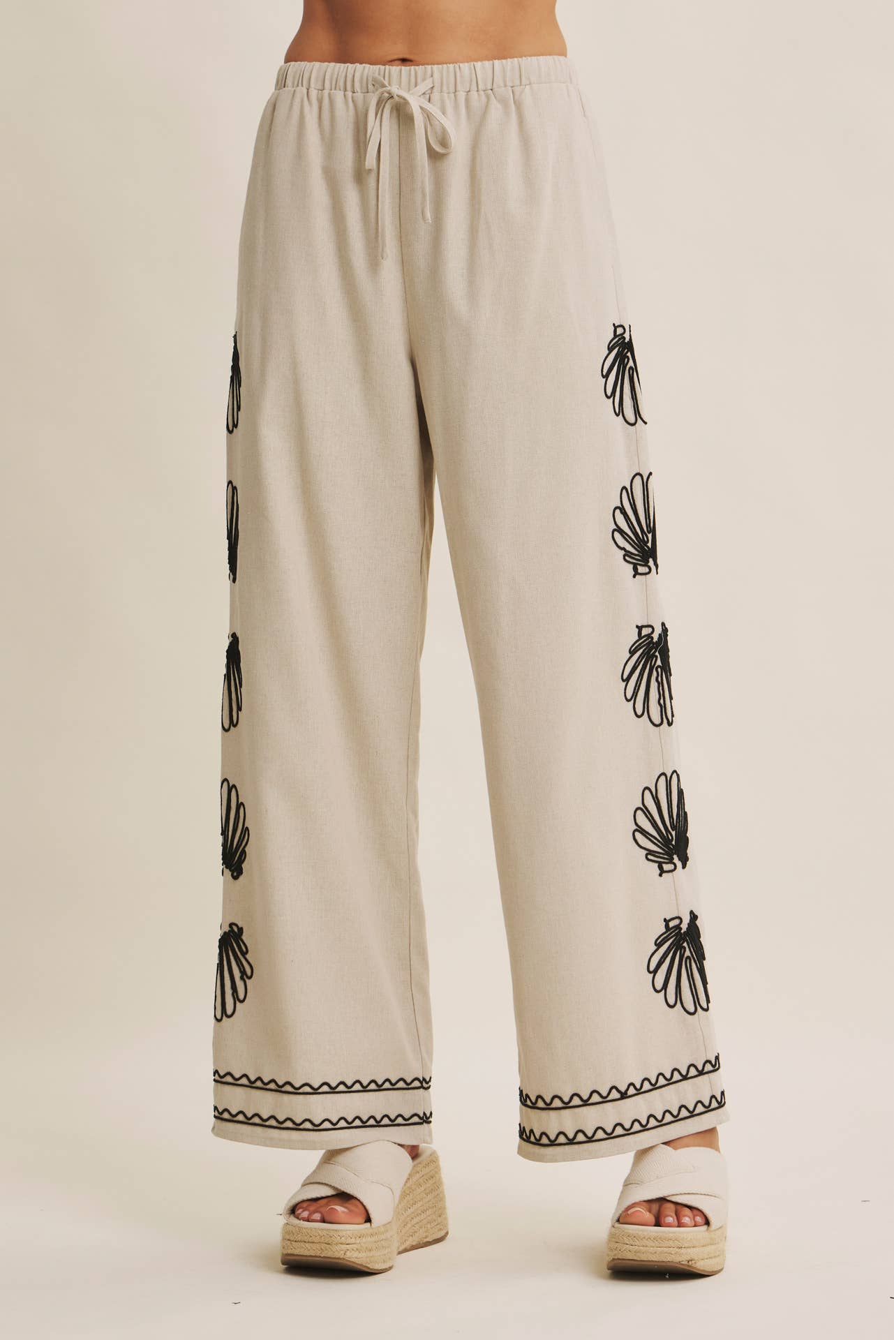 Seashell Embroidered Wide Leg Pants