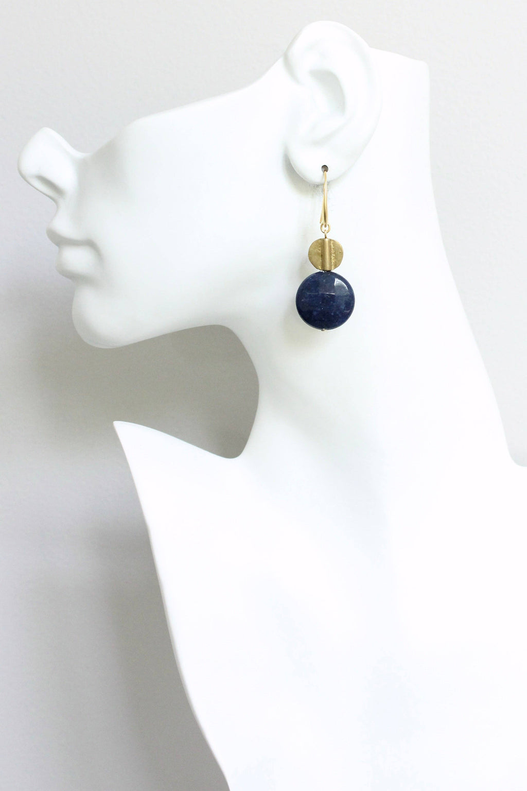 Navy Jade and Brass Earrings