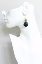 Navy Jade and Brass Earrings
