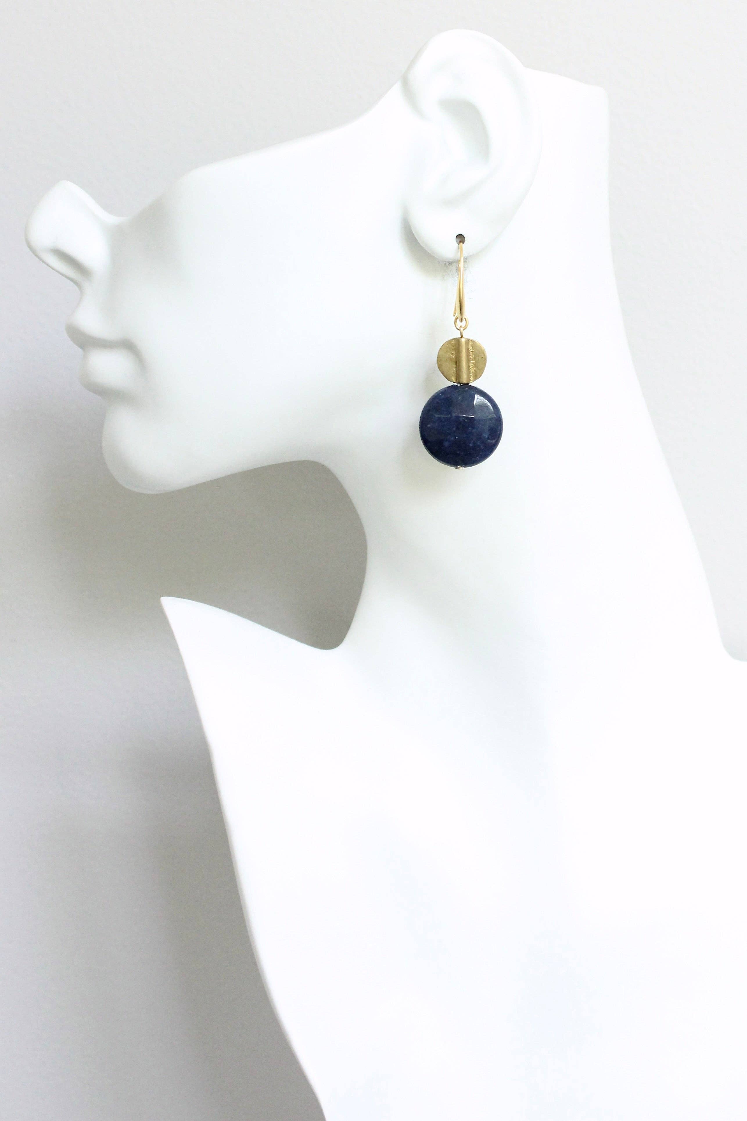 Navy Jade and Brass Earrings