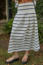 Striped Smocked Midi Skirt