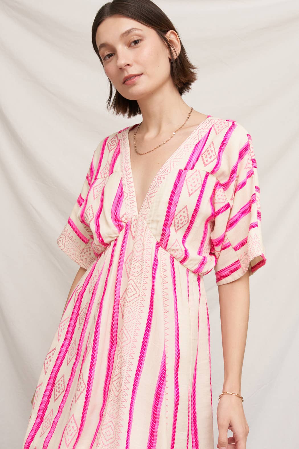 Kimono Sleeve Embroidered Mini Dress