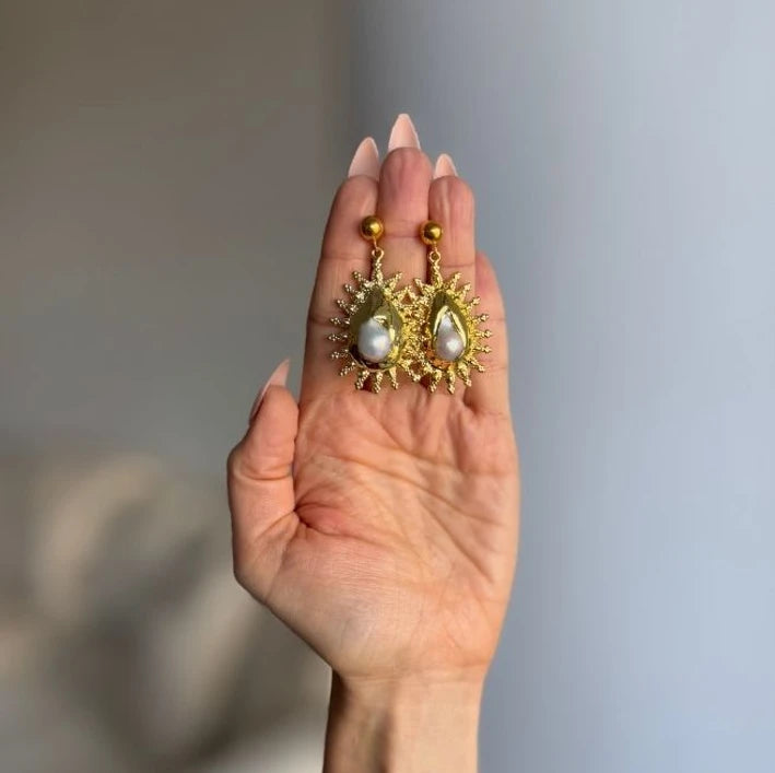 Fire Pearl Statement Earrings