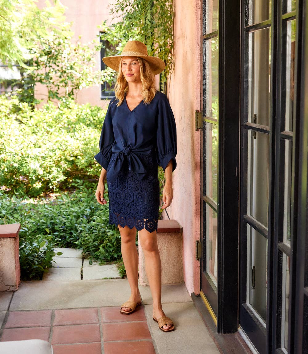 Blouson Sleeve Tie-Front Top