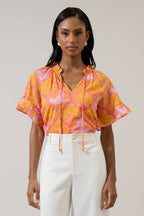 Jaidy Floral Bird Split Neck Top
