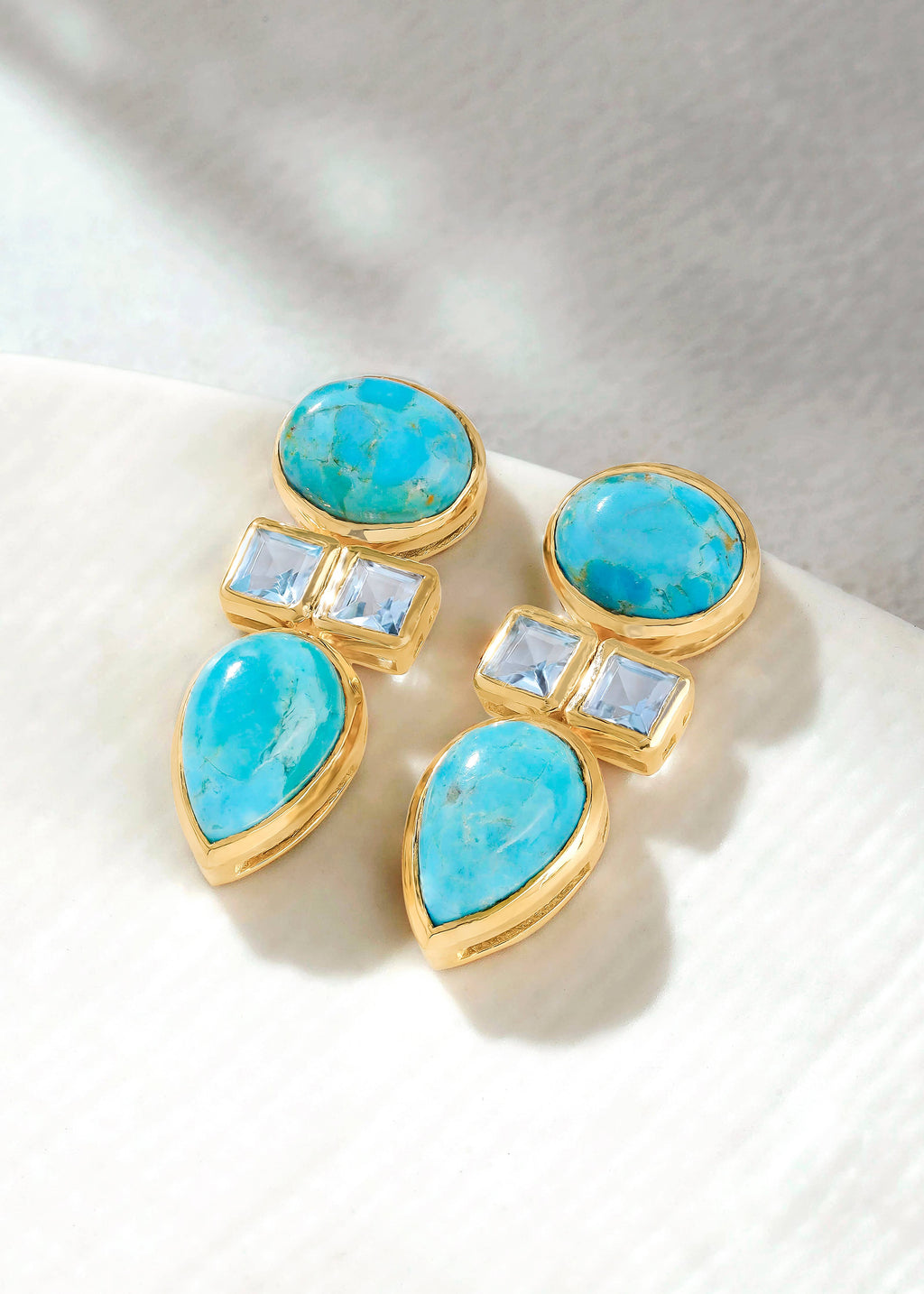 Gold Plated Turquoise and White Topaz Earring