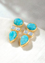 Gold Plated Turquoise and White Topaz Earring