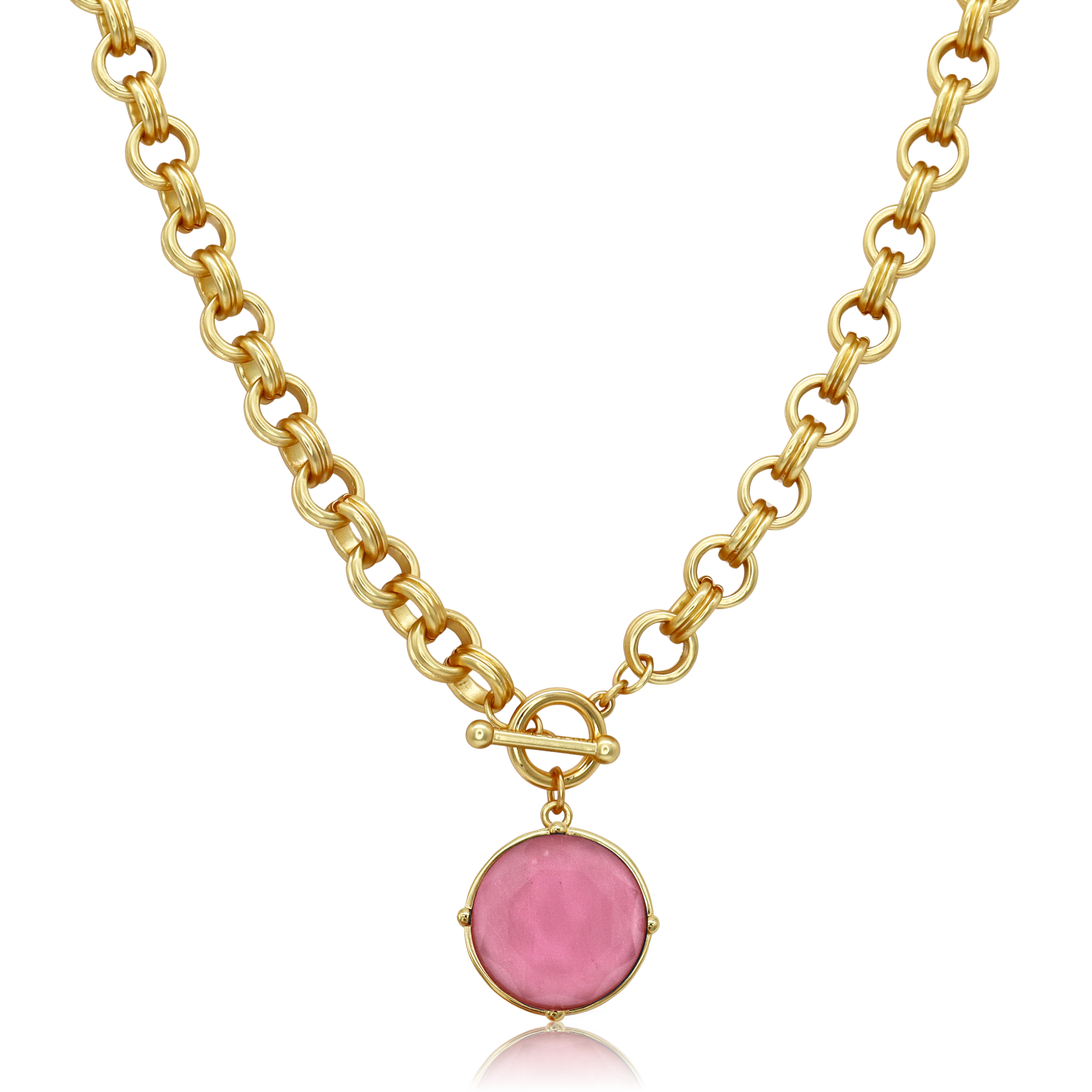 Cabochon 24K Gold Plated Pendant Necklace