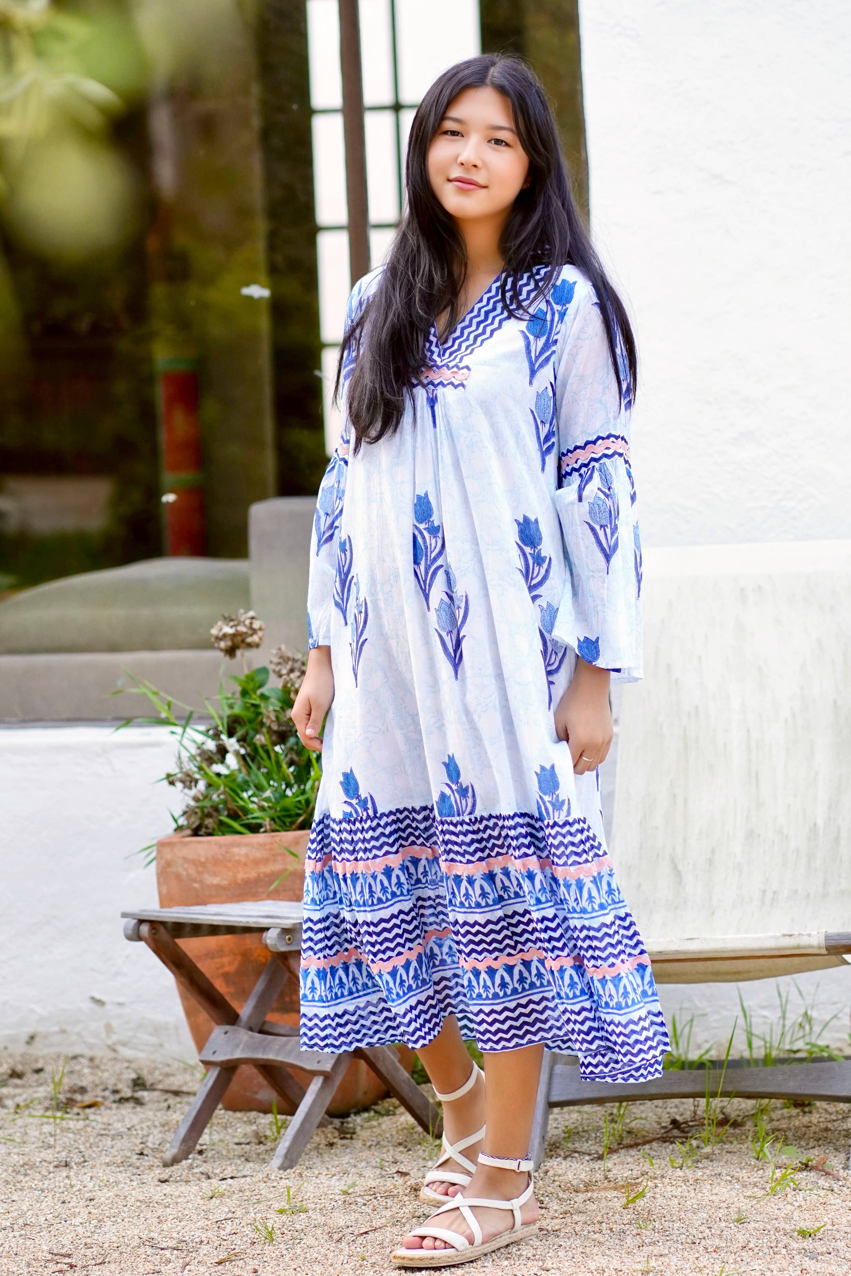 Hand-Block Printed Floral Dress