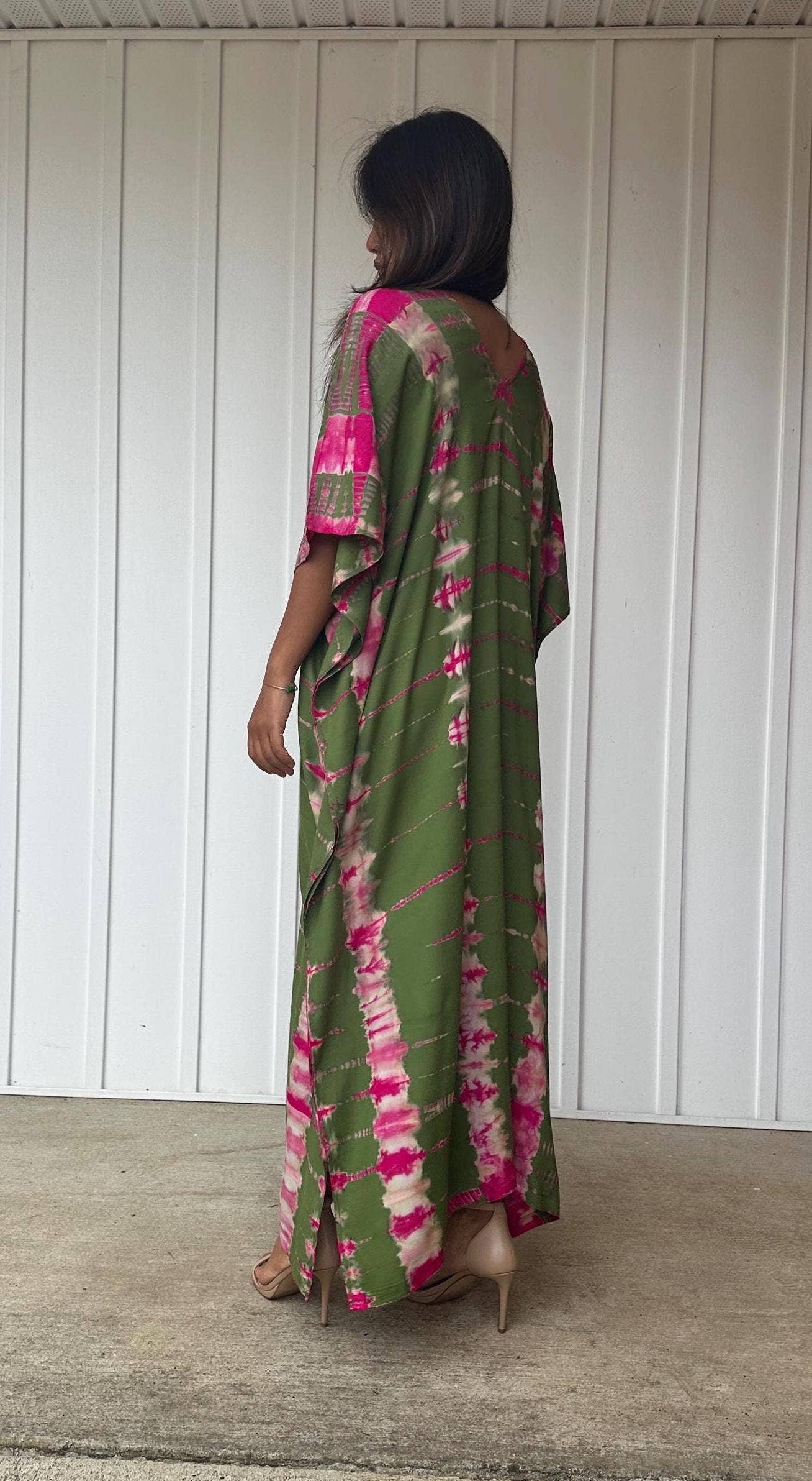 Nora Olive Green Tie Dye Kaftan