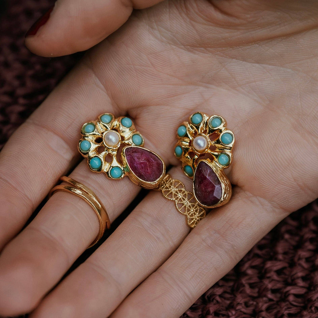 Ruby and Turquoise Pearl Earrings