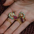 Ruby and Turquoise Pearl Earrings