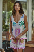 Coastal Print Sleeveless V-neck Top