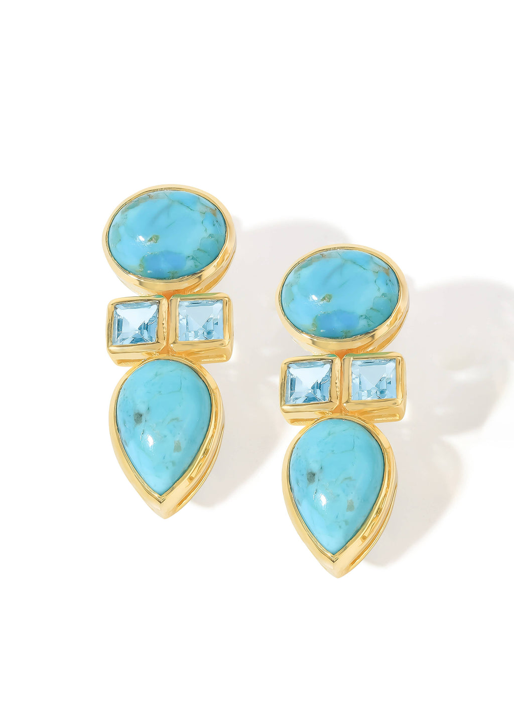 Gold Plated Turquoise and White Topaz Earring