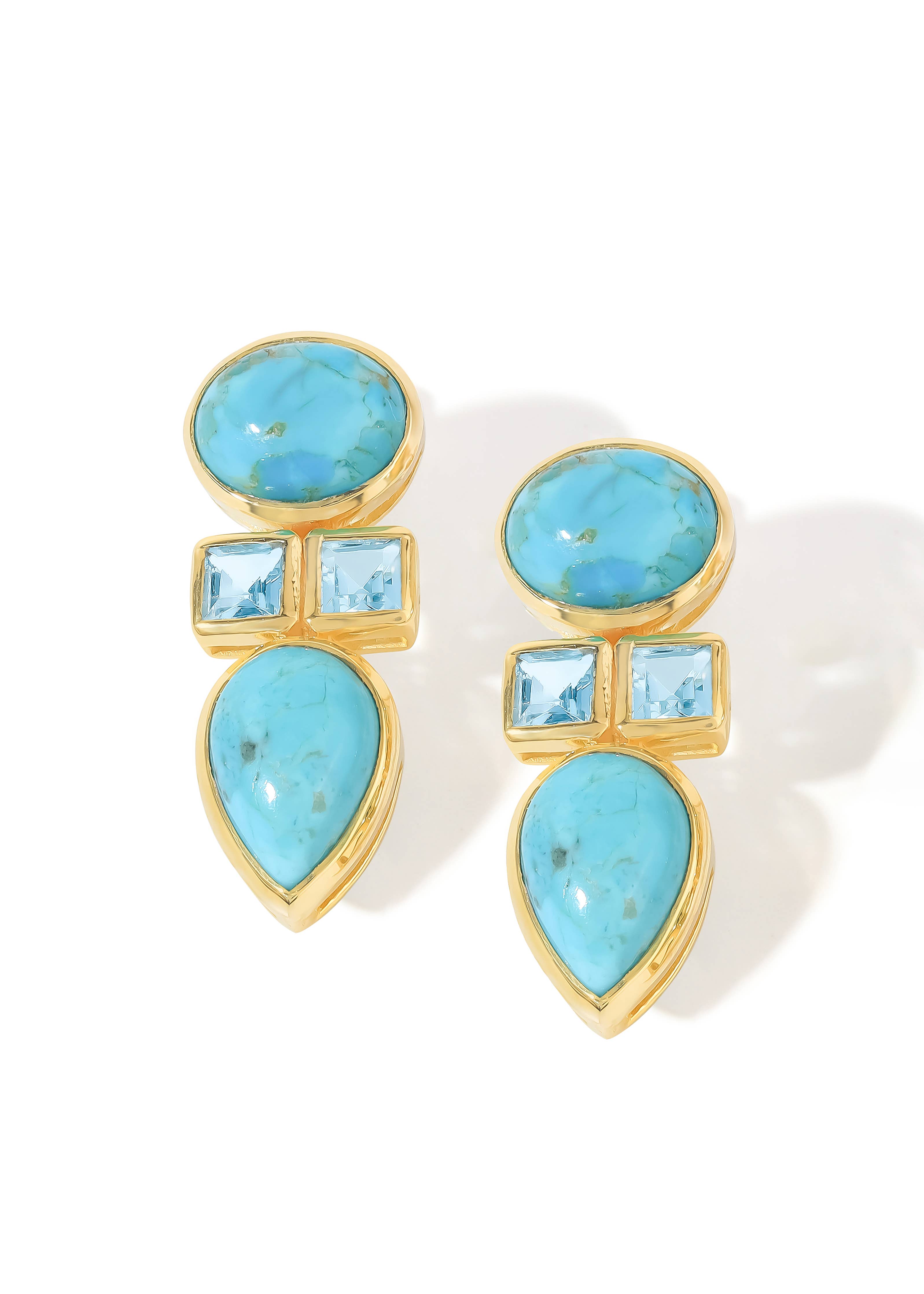 Gold Plated Turquoise and White Topaz Earring