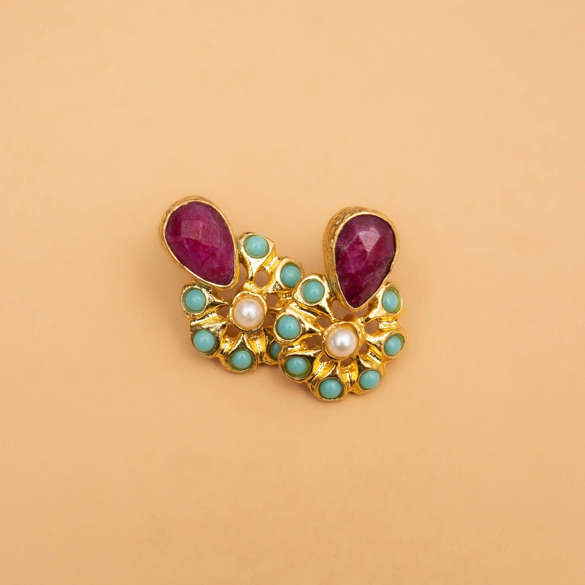 Ruby and Turquoise Pearl Earrings