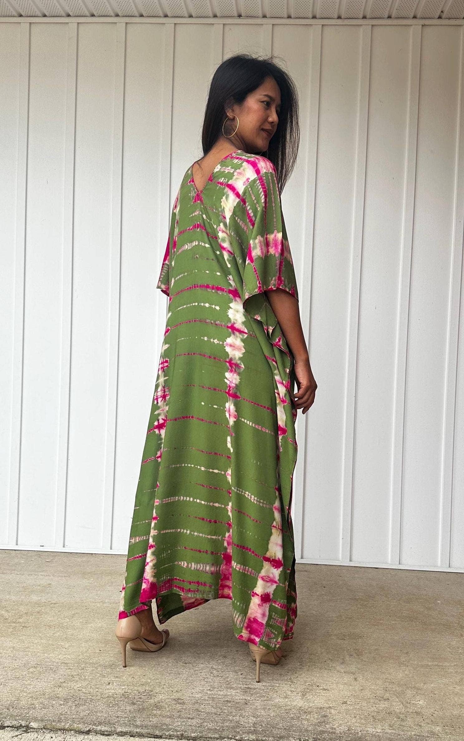 Nora Olive Green Tie Dye Kaftan