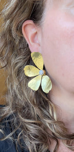 Large Gold Flower Earrings with Pearl