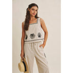 Seashell Embroidered Square Neck Top