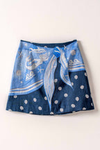 Ocean Print Wrap Skirt With Tie Waist