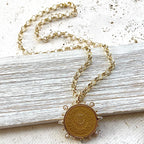 French Coin Aqua Spikes Necklace