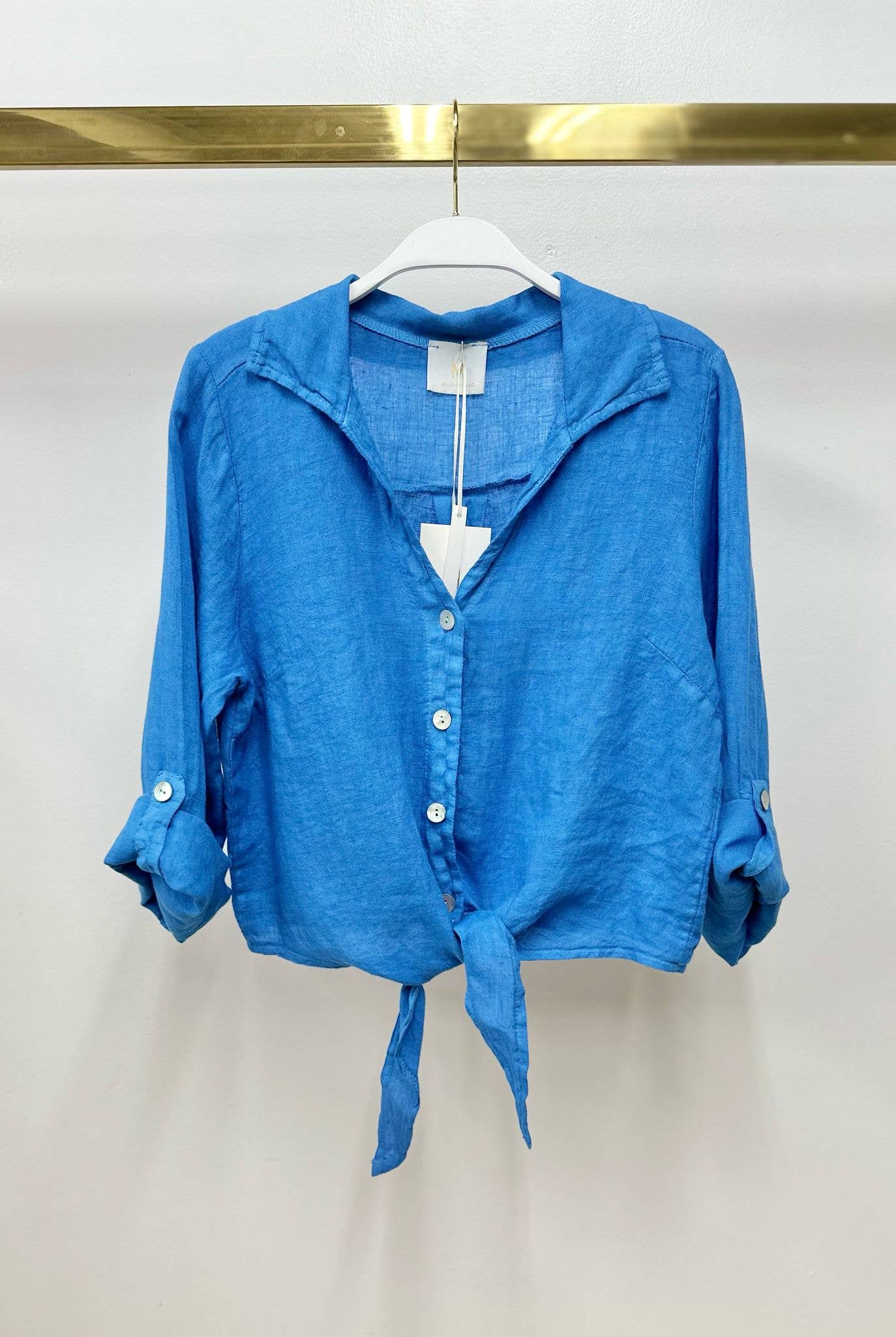 Linen Cropped Tie Blouse