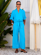 Janice Cuffed Sleeve Tie-Front Top