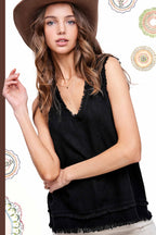 Gauze Cut Edge V-neck Top