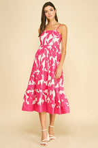 Pink Floral Tiered Midi Dress