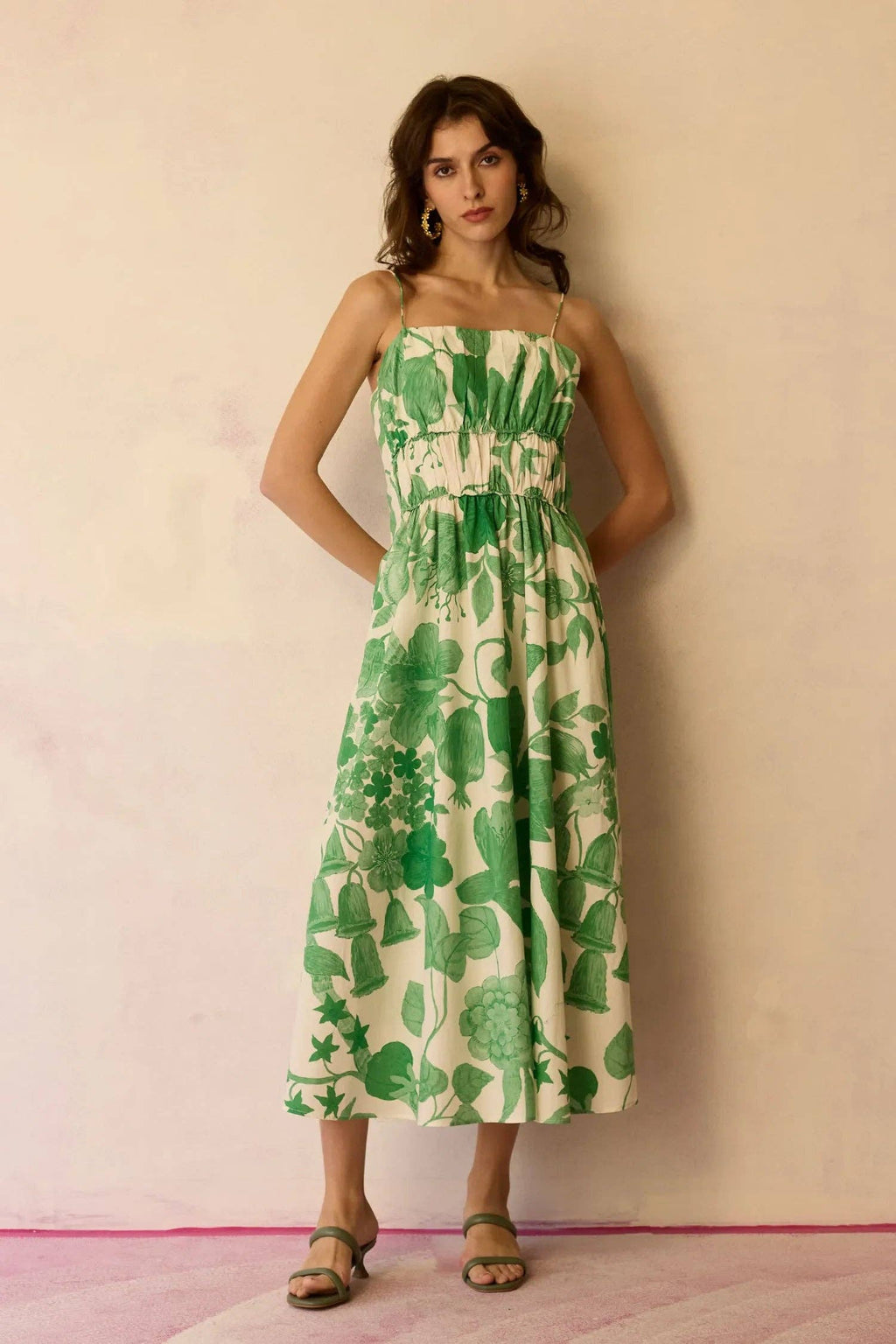 Hibiscus Smocked Maxi Dress - Fern