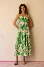 Hibiscus Smocked Maxi Dress - Fern