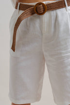 Linen Belted Bermuda Shorts