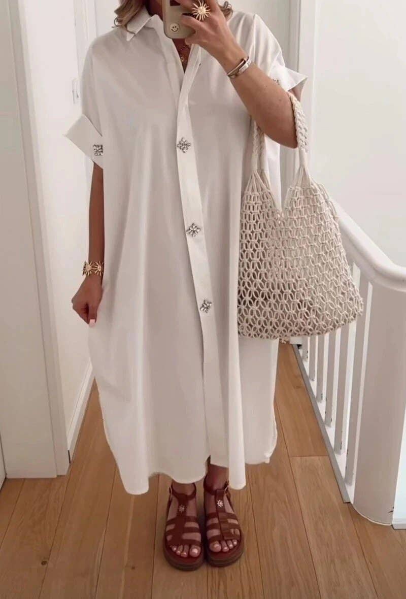 Diamond-Embellished Oversize Maxi Dress