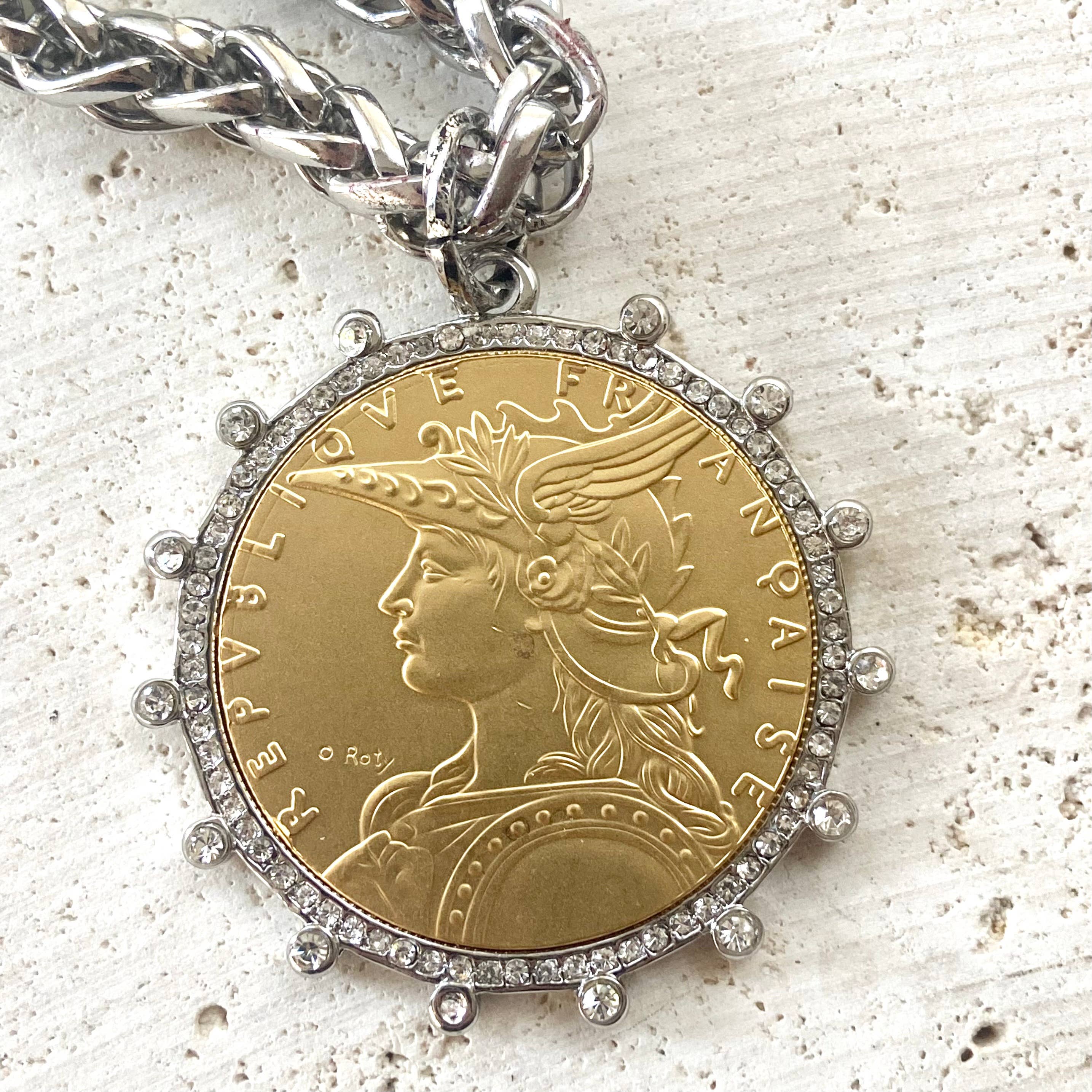 Mixed Metal French Coin Necklace