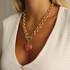 Cabochon 24K Gold Plated Pendant Necklace