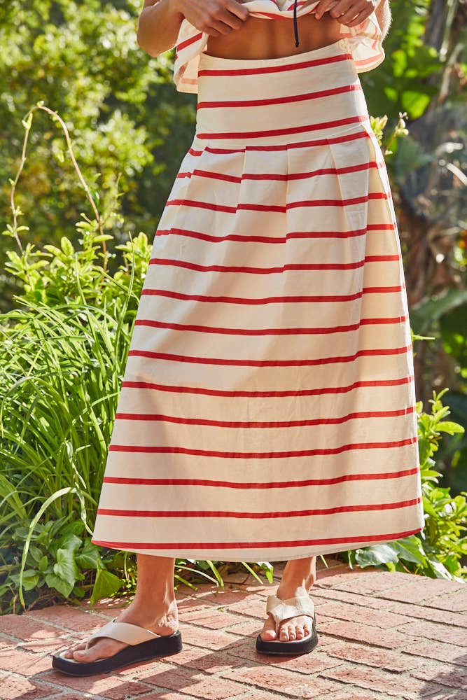 Striped Smocked Midi Skirt