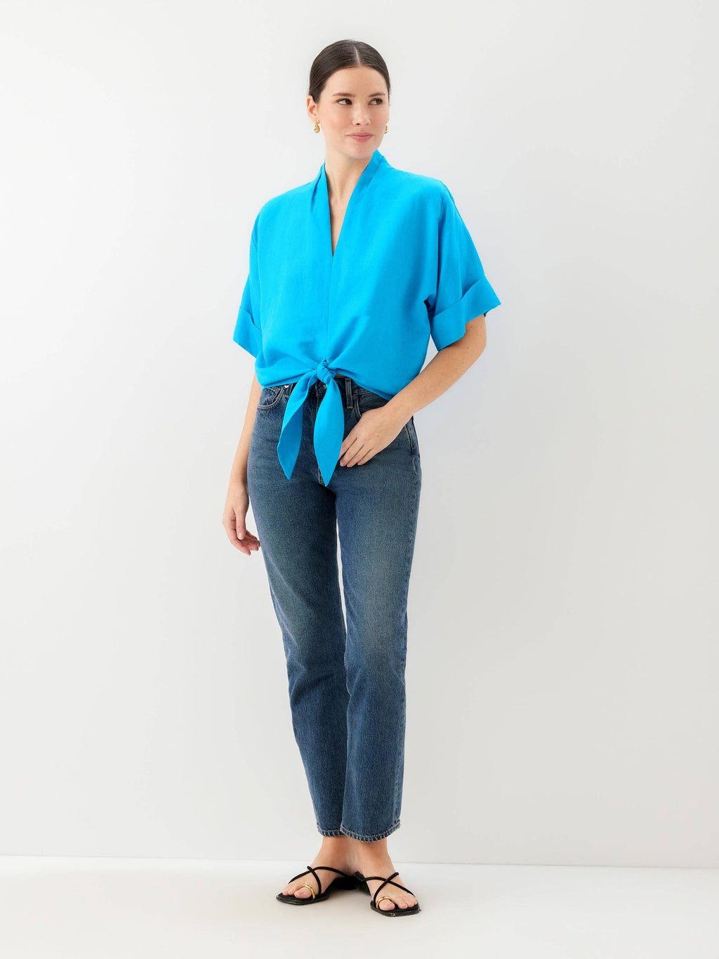 Janice Cuffed Sleeve Tie-Front Top