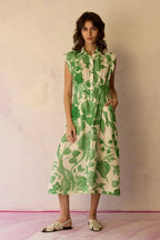Hibiscus Cap-Sleeve Midi Dress