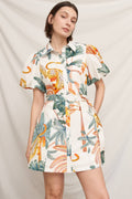Jungle Puff Sleeve Belted Mini Dress